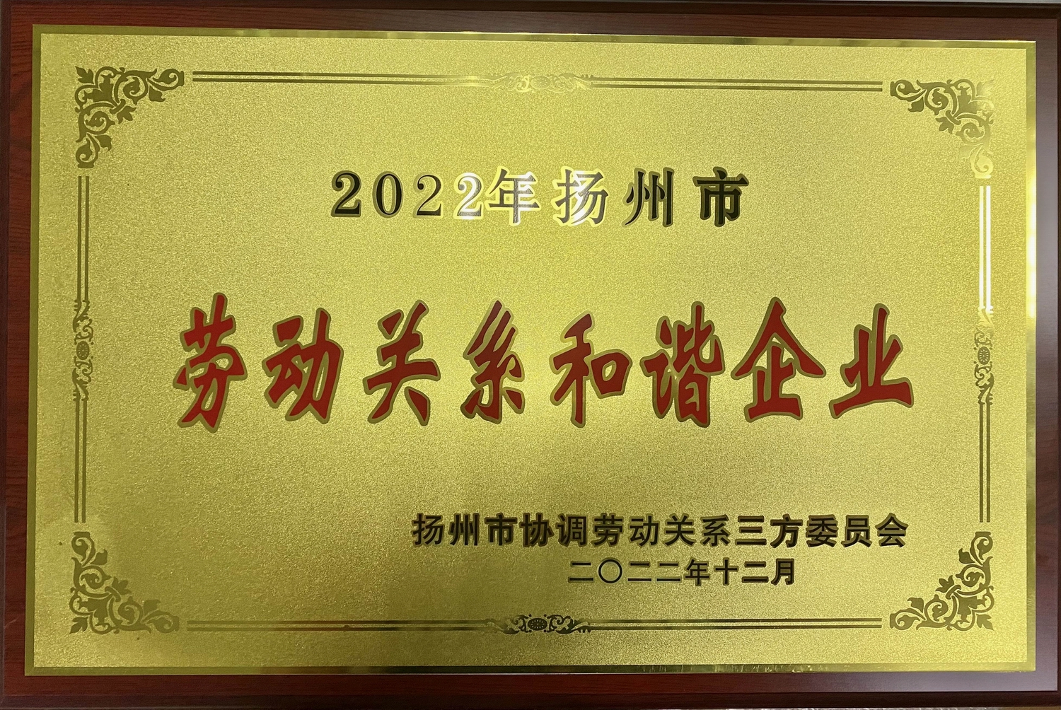 喜讯！江苏问鼎国际集团荣获“2022年扬州市劳动关系和谐企业”称号(图2)